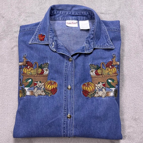 Vintage Bobbie Brooks Denim Shirt Fall Harvest Embroidered Countrycore - Picture 15 of 15